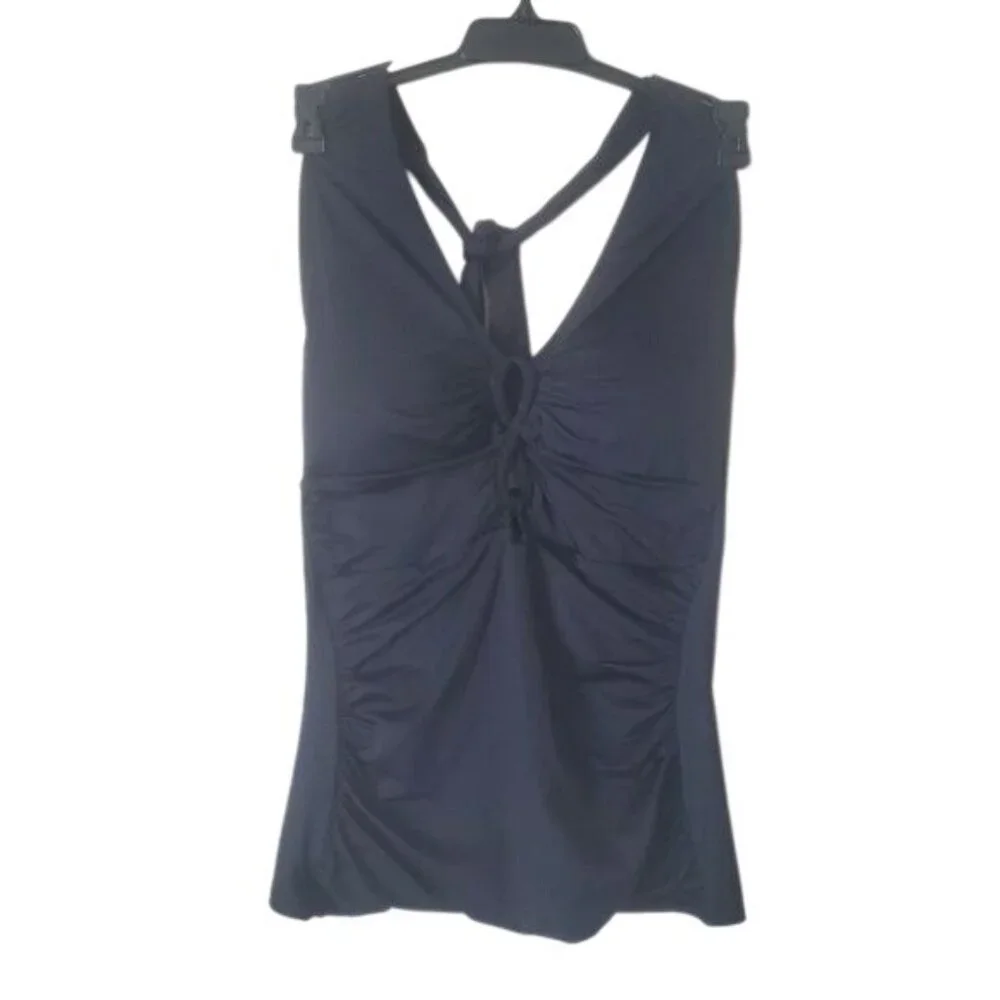 Lauren‎ Ralph Lauren Black Halter Tankini Top Front Tie Back Swimwear Size 12